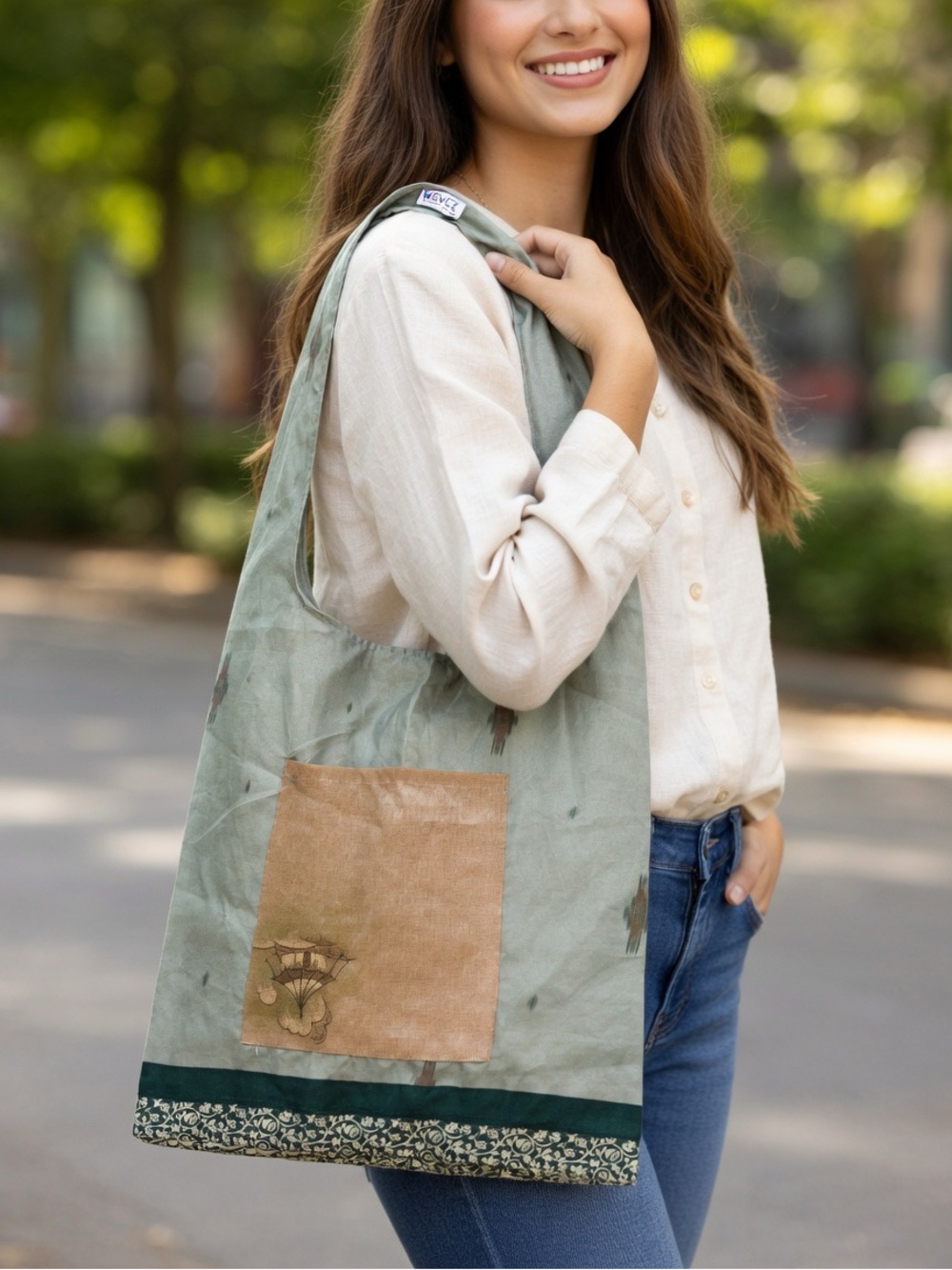 Boho Olive Green Crossbody Apron Tote